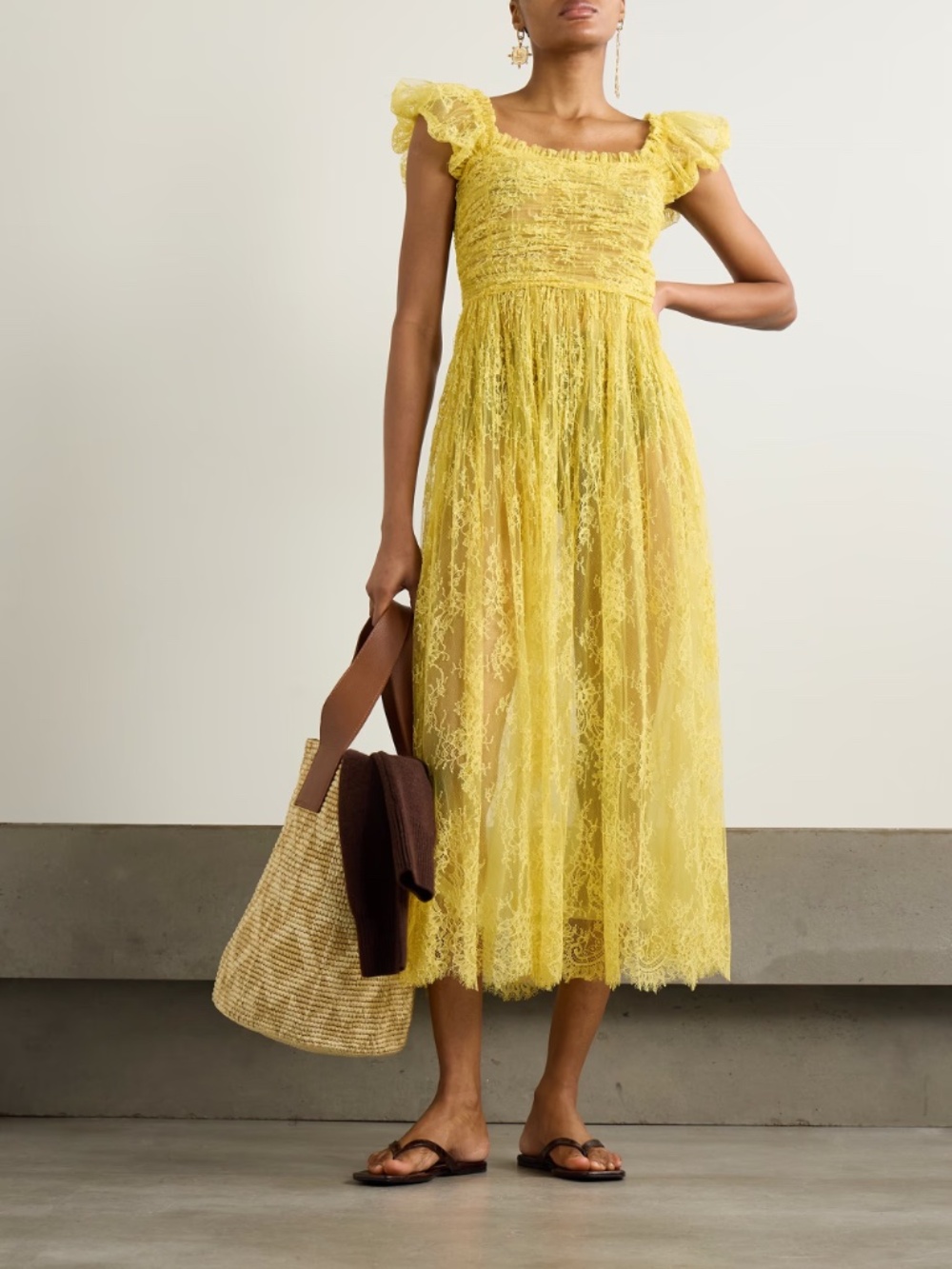 DOEN Pamelina Lace Dress in Daffodil Yellow Size L